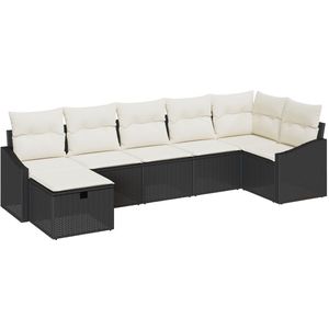 vidaXL - 7-delige - tuinbankset - met - kussens - zwarte - poly - rattan
