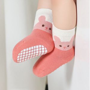 2 paar antislipsokken voor peuters, schattige babysokken met antislipsokken in het midden van de tube, katoenen sokken met een pasgeboren cartoon, ademende sokken voor kinderen, geschikt voor babyjongens en -meisjes-L (3-5 jaar oud)