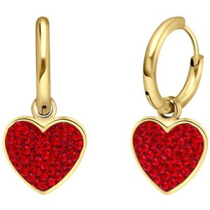 Lucardi Dames Stalen goldplated oorbellen hart kristal red velvet - Oorbellen - Staal - Goudkleurig