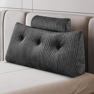 JGS® - Luxueus Wigkussen met Praktisch Zijvak - Ergonomisch Leeskussen voor Bed en Bank - Rugkussen met Verwijderbare Hoes en Rond Hoofdkussen (100 cm)-