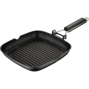 Oneiro’s Luxe Grillpan met Inklapbaar Handvat – ø24 x H 3,7cm – koken – tafelen – keuken – koekenpan – inductie – gas – potten – pannen