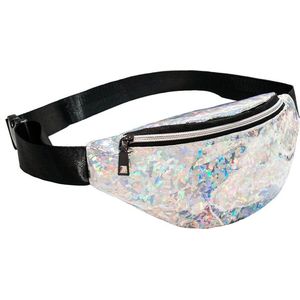 KIMU Heuptasje Zilver Holografisch Iridescent Glitter - Heuptas Klein Fanny Pack Pvc Zilveren Tas Regenboog Tasje Glitter Metallic Festival