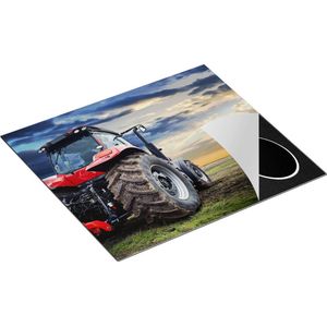 Chefcare Inductie Beschermer Rode Tractor bij Zonsondergang - Trekker - 59x51 cm - Afdekplaat Inductie - Kookplaat Beschermer - Inductie Mat