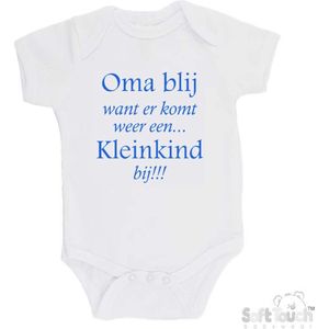 100% katoenen Romper ""Oma blij want er komt weer een kleinkind bij!!!"" Jongens Katoen Wit/blauw Maat 62/68