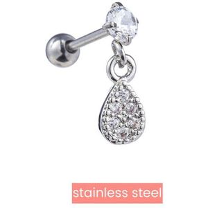 Go Dutch Label Oorknoppen druppel witte steen Zilver