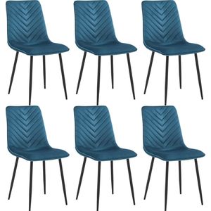 Colenis® - Senny Eetkamerstoel - Set Van 6 - Petrol - Fluweel - Industrieel - Eetkamerstoelen