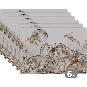 Placemat - Placemats kunststof - 45x30 cm - Dino - Jungle - Natuur - Dieren - Kinderen - Kids - 6 stuks - Borden onderleggers antislip - Tafel decoratie - Luxe tafelversiering - Tafelmat vinyl - Bord onderlegger - Tafeldecoratie accessoires