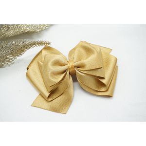 Haarstrik Satijn glitter - Goud 690 – Grote strik – Kerst accessoire - Haarclip - Bows and Flowers