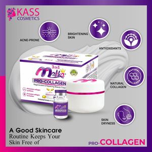 Malika Pro Collagen 3-in-1 Beauty Cream met Glutathion Serum & Vitamine E Capsule