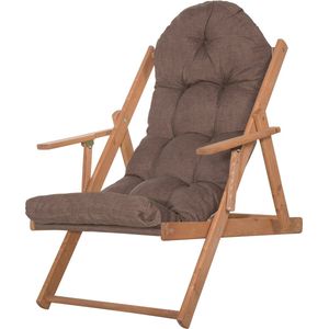 Springos Houten Ligstoel - Ligbed - Met Kussen - Verstelbaar - Weersbestendig - Bruin - Grenenhout - 90 x 71 x 103 Cm