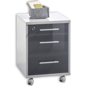 Rolcontainer afsluitbaar grafiet gelakte glazen front - mobiele kantoorkast met 3 laden - modern kantoormeubel complete set - 40 x 56 x 40 cm (B-H-D) Ladeblok