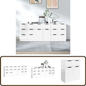 vidaXL 3-delige Dressoirenset - Hoogglans Wit Dressoir - Commode - Opbergmeubel - Houten Meubel - Modern Meubel