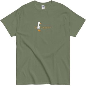 Grappig T Shirt Dames en Heren - Cartoon Eend - Duck Off - Katoen- Khaki Groen - S