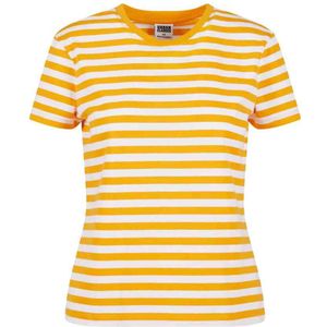 Urban Classics - Regular Striped Dames T-shirt Wit Oranje