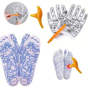WoodyDoody Massage Acupunctuur Reflexologie HANDSCHOENEN en SOKKEN SET - Reflexology Sokken en Handschoenen met Drukpunt Aanduiding en 2 Stijlvolle Acupressuur Pennen voor Voetmassage en Handmassage - Voetreflexologie Handreflexologie UNISEX