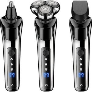 Scheerapparaat - Neustrimmer - Shaver - Haartrimmer - 3 in 1 - Nat en Droog Scheren - LED-Display - Extra Scheerkop - Zwart
