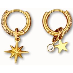 ByNouck Jewelry - Earparty Shining Star - Sieraden - Vrouwen Oorbellen - Shiny - Goudkleurig - Ster