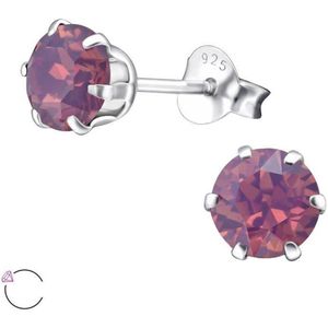 Aramat jewels ® - Oorbellen rond swarovski elements kristal 925 zilver cyclamen opaal paars 6mm