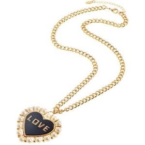 Behave Lange ketting love met hartvormige hanger en parels