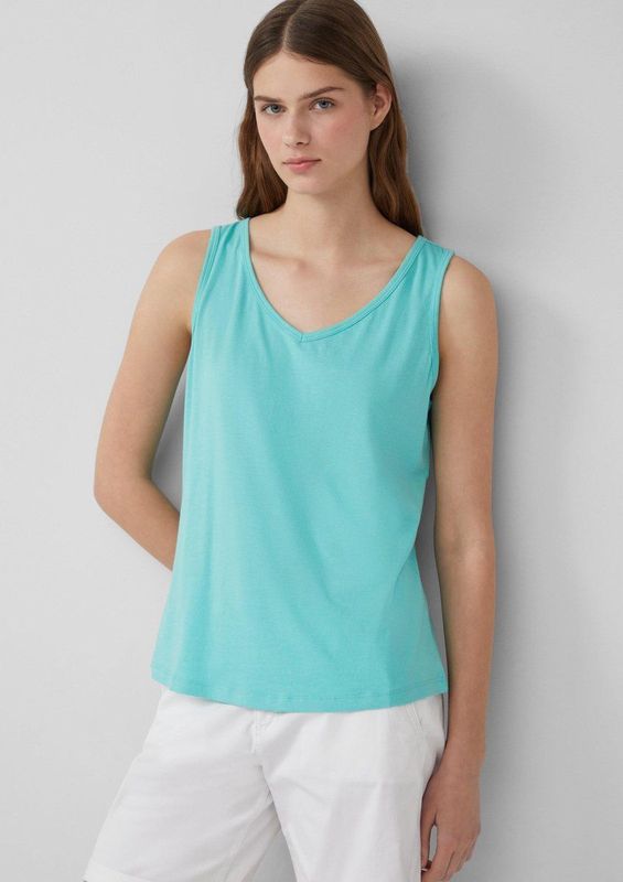 s.Oliver - Top - Turquoise - Mouwloos - V-hals