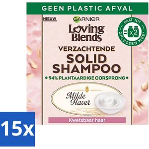 15 x Garnier - Loving Blends Milde Haver - Solid Shampoo Bar - Kwetsbaar Haar - 60 g - Havermelk - Rijstcrème - Duurzaam - Plasticvrij - Milieuvriendelijk