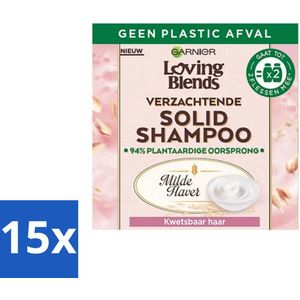 15 x Garnier - Loving Blends Milde Haver - Solid Shampoo Bar - Kwetsbaar Haar - 60 g - Shampoo Bar - Milde Shampoo - Kwetsbaar Haar - Haarverzorging - Duurzaam Haarverzorging