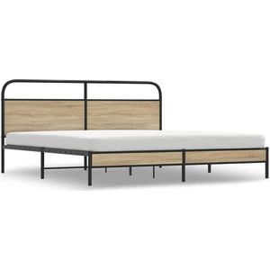 vidaXL - Bedframe - zonder - matras - metaal - gerookt - eikenkleurig - 180x200 - cm