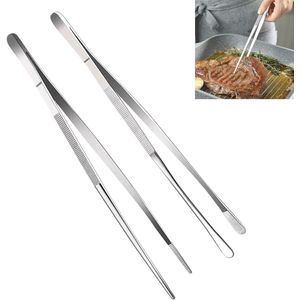 2 stuks roestvrij stalen kooktangen - 30 cm professioneel - puntig en rond - voor koken, repareren, zeevruchten, barbecues
