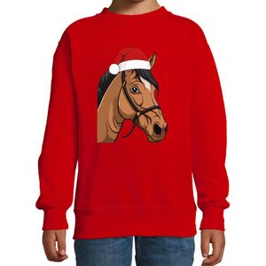 Bellatio Decorations Kersttrui / sweater boerderijdieren - kinderen - Paard - rood - kerstmuts - Kerstmis 98/104