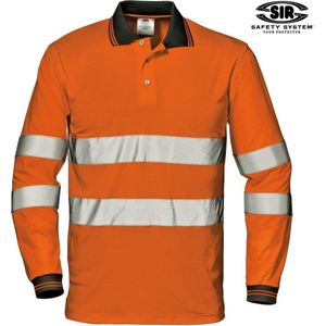 SIR SAFETY MAX COMFORT HiVis Oranje Polo met Lange Mouwen - Werkpolo Hi Vis Reflecterende Banden Bouw Wegwerkzaamheden Fietsen