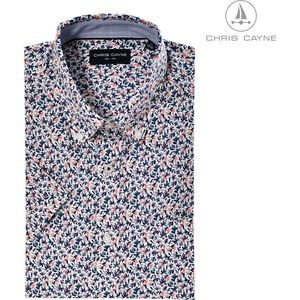 Chris Cayne heren overhemd - overhemd korte mouw - heren shirt met borstzak - print - dessin - korte mouw - maat XL - donkerblauw/paars/petrol - grote maten - blouse