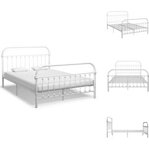 vidaXL Metalen Bedframe - Wit - 213 x 171 x 109 cm - Geschikt voor matras 160 x 200 cm - Elegante en klassieke sfeer - Sterke constructie - Comfortabele lattenbodem - Montage vereist - Bed