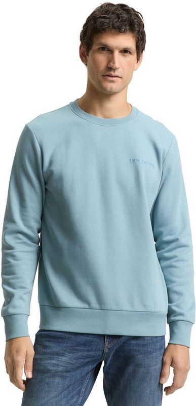 Tom Tailor Heren Sweatshirt PRINTED CREW NECK regular fit Blauw XL Ronde Hals Volwassenen