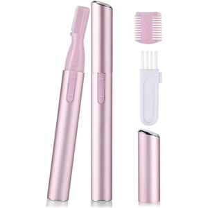 Elektrische Wenkbrauwtrimmer, Draagbare Elektrische Wenkbrauw-epilator met Dubbelzijdige Wenkbrauwkam en Reinigingsborsteltje, Pijnloze Eyebrow Shaver Trimmer Gezichtshaarverwijderaar voor Gezicht Kin Bovenlip Nek Perzik-fuzz