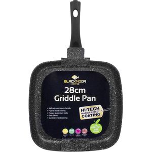 Blackmoor Grillpan, 28 cm, zwart, anti-aanbaklaag en krasbestendig, Cool-Touch-handgrepen, geschikt voor inductie, elektrische en gasfornuizen