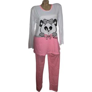 Dames pyjamaset met katjes en muzieknoten L wit/roze