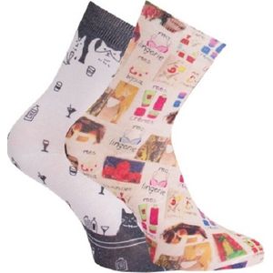 Dames sokken kleurrijke print – prijs per 2 paar - elastisch