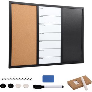 Kurtzy 3-In-1 Combination Cork Board, Whiteboard & Chalkboard - 70 x 50cm/27.5 x 20 Inches - Magnetic Memo/Bulletin Dry Erase Noticeboard with Pins