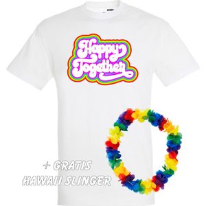 T-shirt Happy Together Regenboog | Love for all | Gay pride | Regenboog LHBTI | Wit | maat 4XL