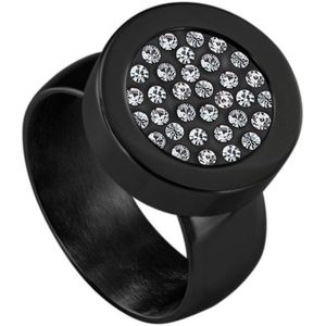 Quiges RVS Schroefsysteem Ring Zwart Glans 17mm met Verwisselbare Zirkonia 12mm Mini Munt