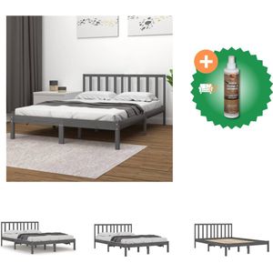 vidaXL Grijs Houten Bedframe - 195.5 x 141 x 100 cm - Stabiel en Comfortabel - Geschikt voor matras 135 x 190 cm - Bed - Inclusief Houtreiniger en verfrisser