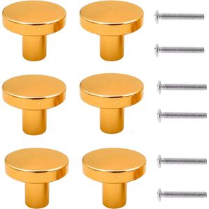 Meubelknoppen Set - 6x Messing Knop Goud - Ronde Kastknoppen - Deurknoppen voor kasten