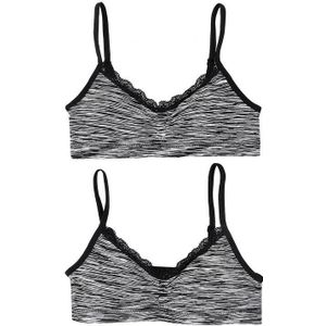 Schiesser - Meisjesbralette - Duopack 2 bralettes - zwart melee - Maat 140 / 10 jaar