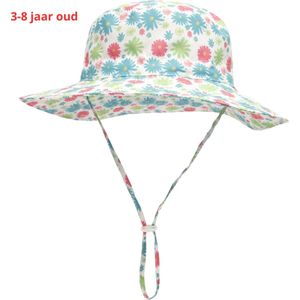 Nivard Zonnehoed - Reishoed - UV Beschermende Hoed - Bucket Hat - Festival - Pet - Hoedje Voor Kinderen - Hoofdbescherming - Blauwe Bloemen - 3-8 Jaar