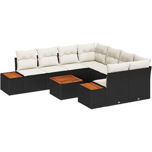vidaXL - 9 - Delige - Tuin - Sofa - Set - met - Kussens - Zwart - Poly - Rattan - Acacia