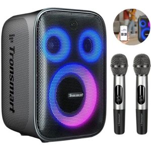 Eszenzics™ Karaoke Partybox - 3-weg Speaker - 120 W - 2 draadloze microfoons - Verlichting kleur en Equalizer via App - Mic en Gitaar input - Zwart