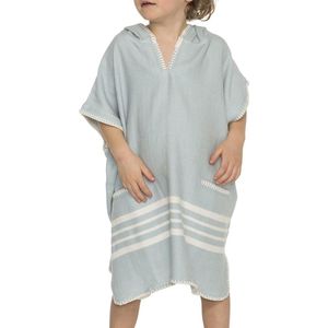 Kinder Strandponcho Hamam Light Blue - 6-7 jaar - - jongens/meisjes/unisex pasvorm - poncho handdoek voor kinderen met capuchon - zwemponcho - badcape - badponcho