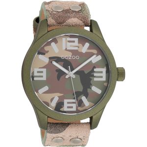 OOZOO Timepieces - Groene horloge met groene leren band - C1067
