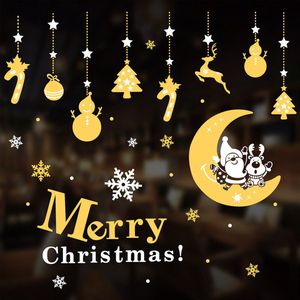 Raamstickers Kerst Maan Goud - 51 stuks - Herbruikbaar - Sneeuwvlokken - Kerstmis - Decoratie - Raamdecoratie - Kerstversiering - Raamversiering -Kerstman - Rendier - Merry Christmas