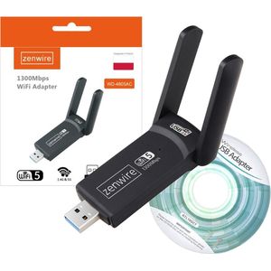 Zenwire WD-4605AC - Adapter Netwerkkaart - USB 3.0 - WiFi 1300Mb - Dual-band 2.4GHz en 5GHz